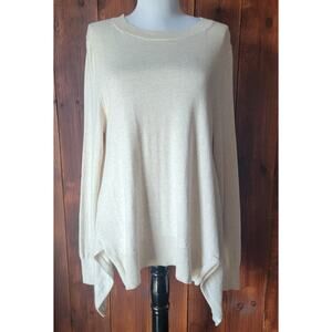 Nordstrom Women’s S Ivory Asymmetrical Crewneck Sweater Cotton Merino Wool Blend